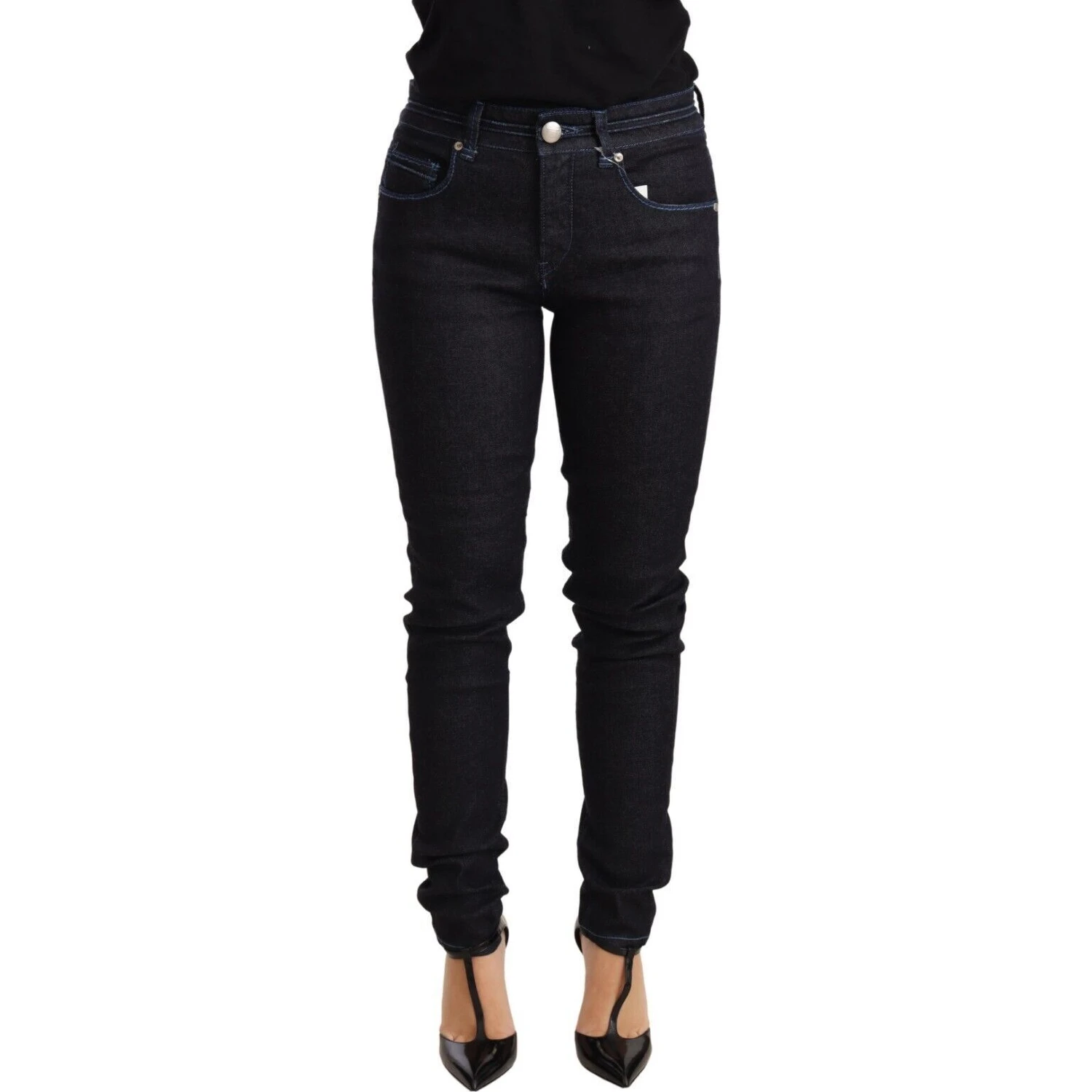 Blue Cotton Low Waist Slim Fit Denim Women Trouser Jeans