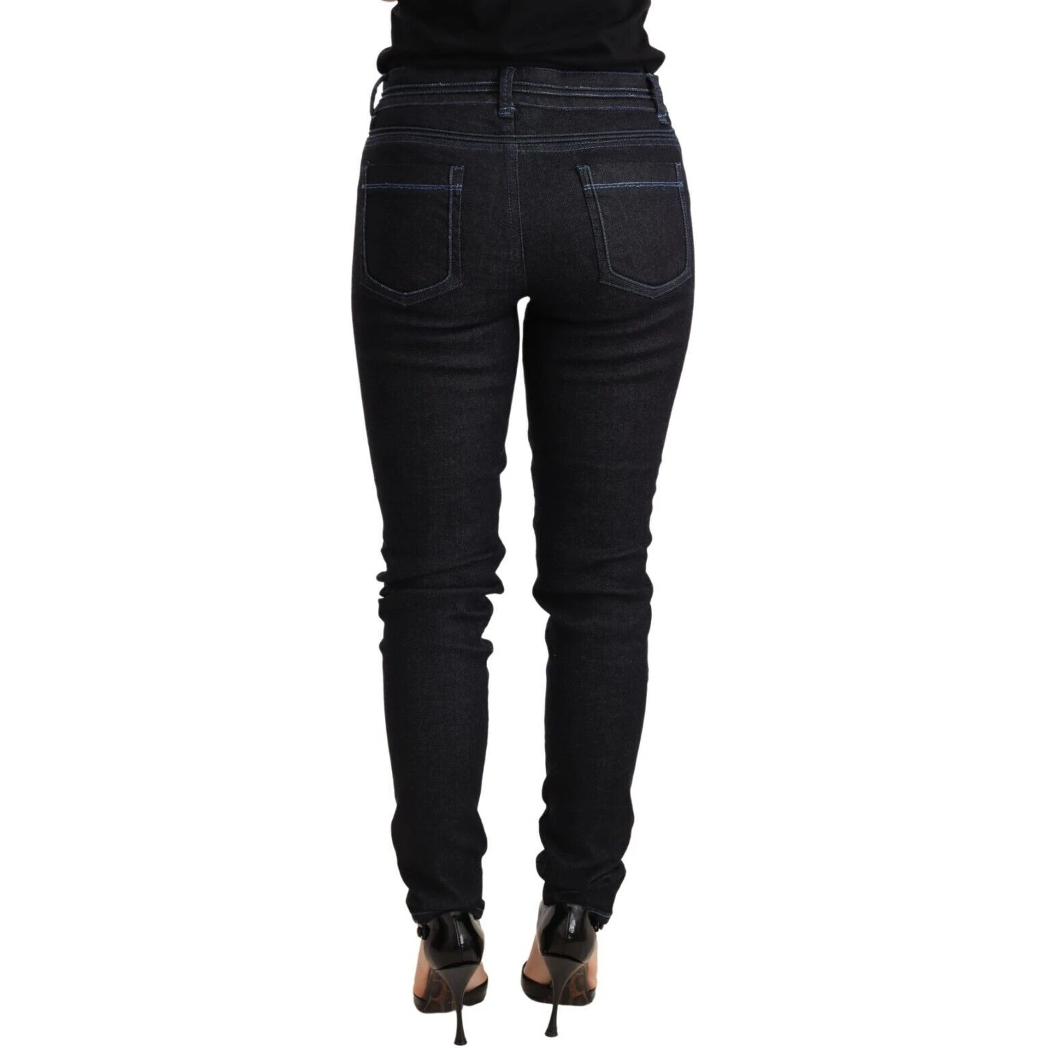 Blue Cotton Low Waist Slim Fit Denim Women Trouser Jeans