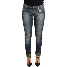 Blue Washed Cotton Low Waist Skinny Denim Women Trouser Jeans