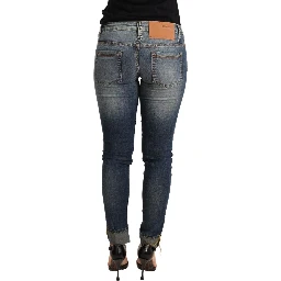 Blue Washed Cotton Low Waist Skinny Denim Women Trouser Jeans