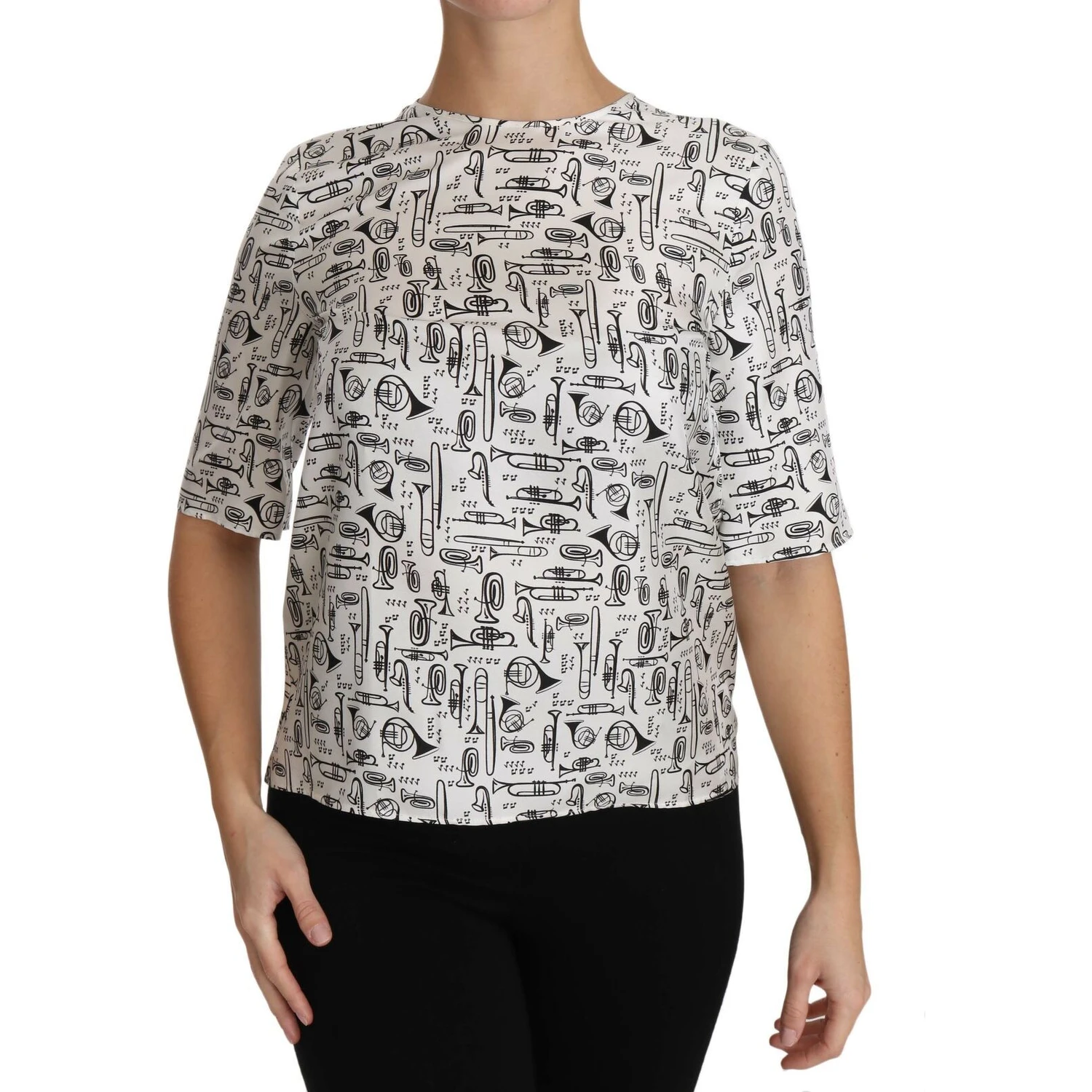 White Musical Instruments Print Blouse