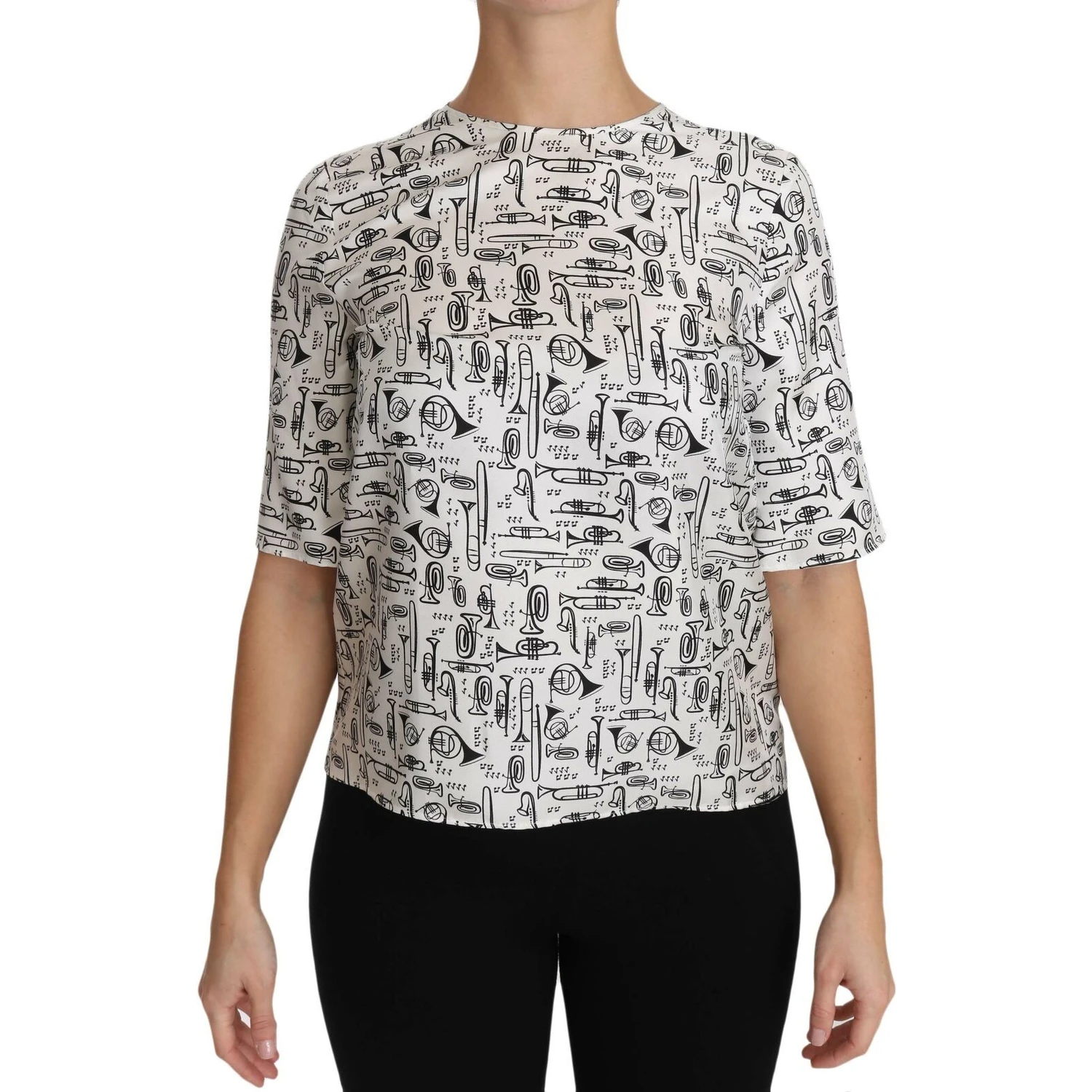 White Musical Instruments Print Blouse