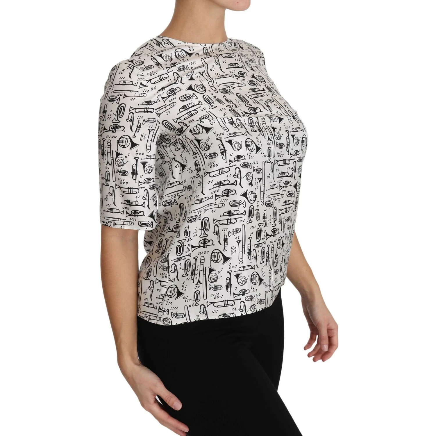 White Musical Instruments Print Blouse
