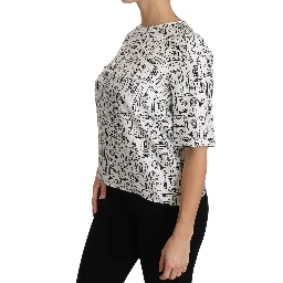 White Musical Instruments Print Blouse