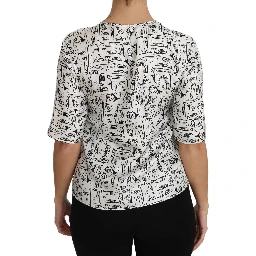 White Musical Instruments Print Blouse