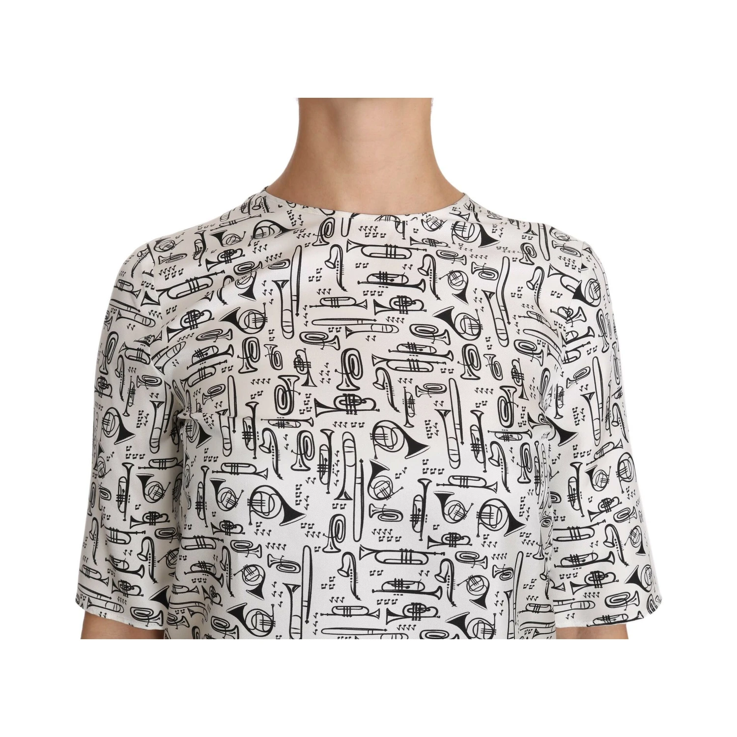 White Musical Instruments Print Blouse