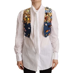 Multicolor Embellished Waist Coat Cotton Top