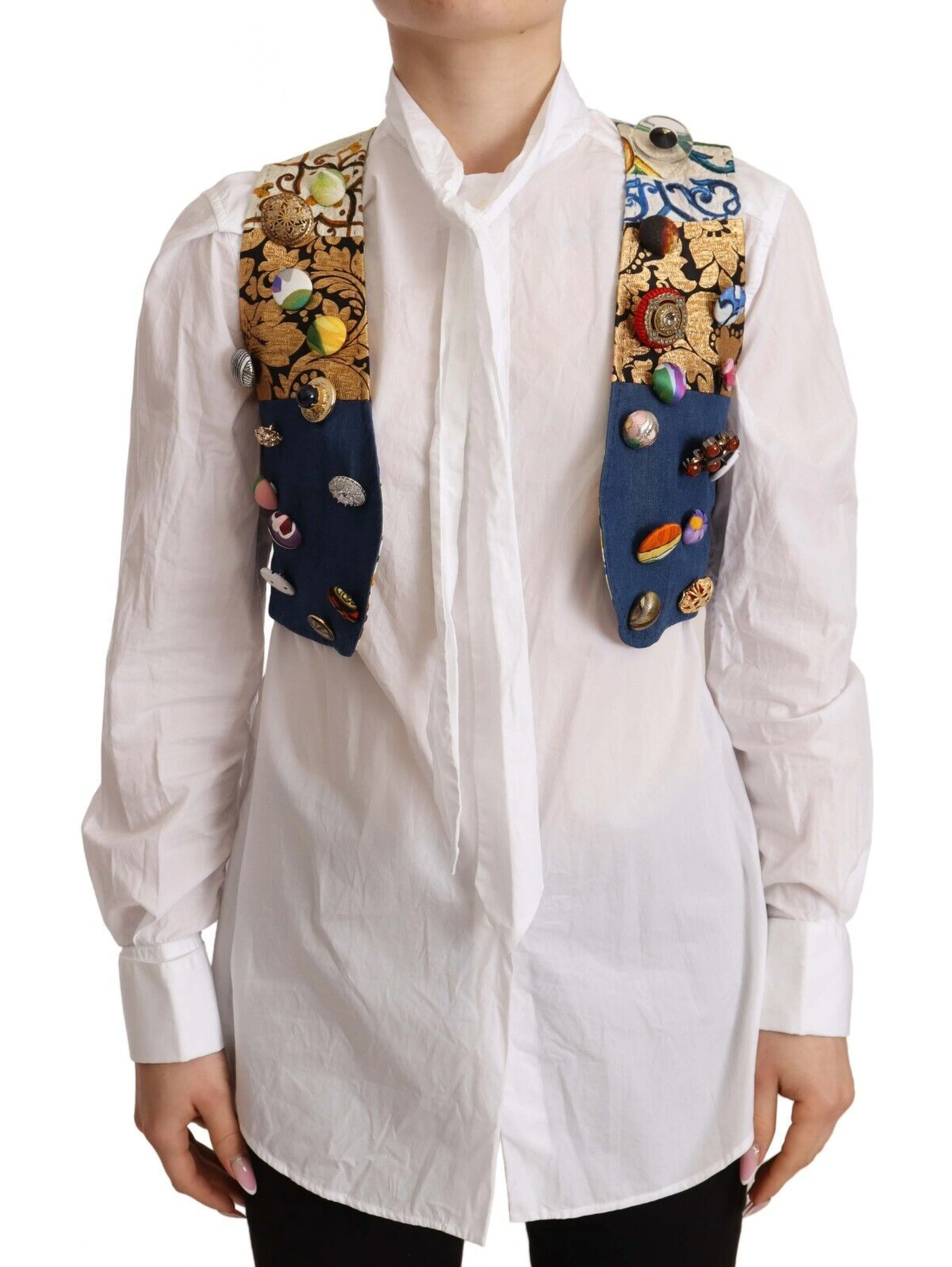 Multicolor Embellished Waist Coat Cotton Top