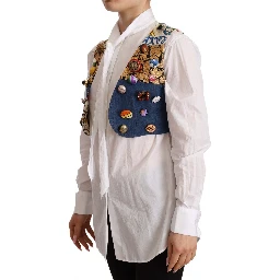 Multicolor Embellished Waist Coat Cotton Top