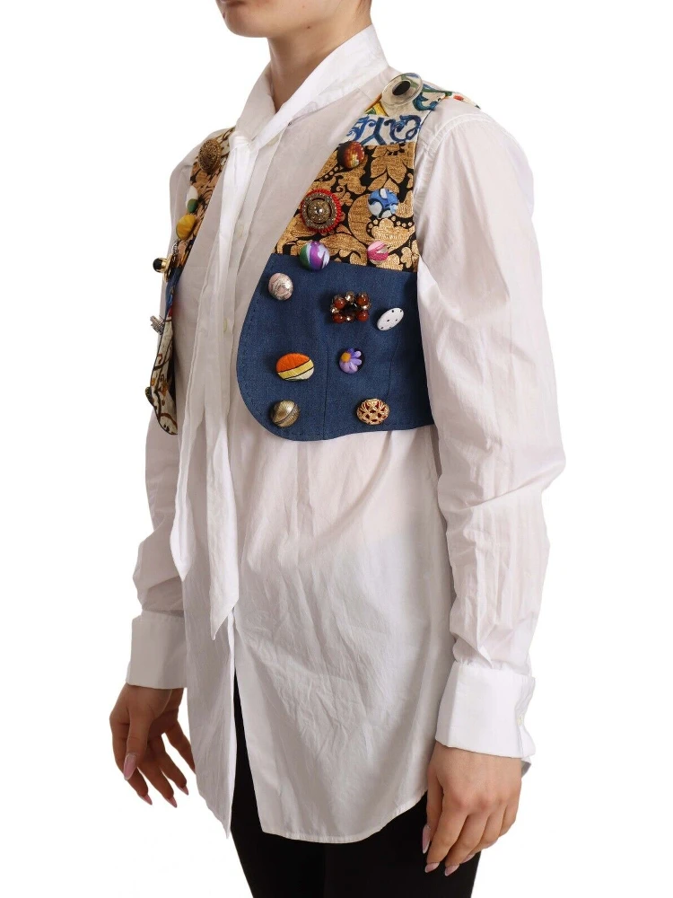Multicolor Embellished Waist Coat Cotton Top alternative