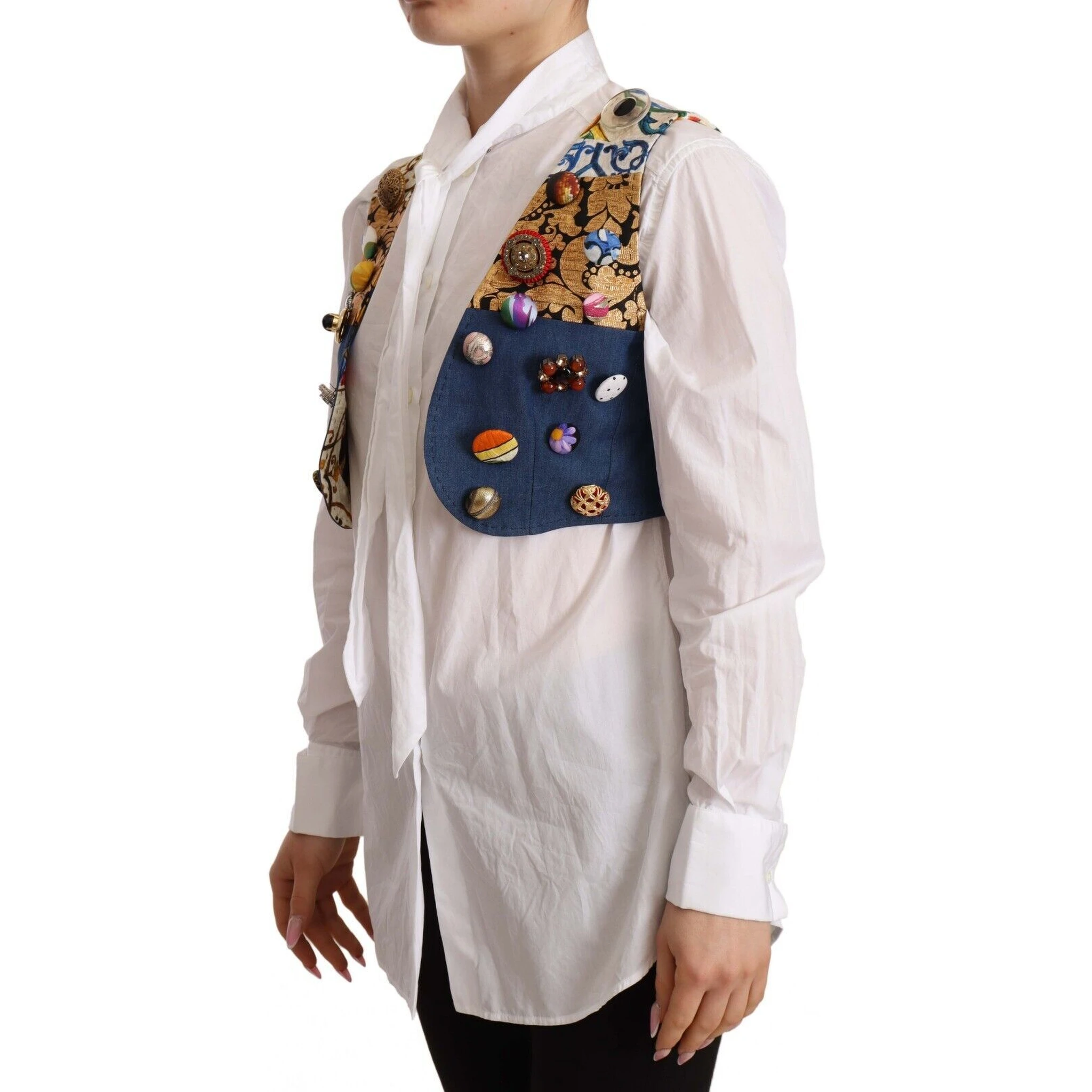 Multicolor Embellished Waist Coat Cotton Top