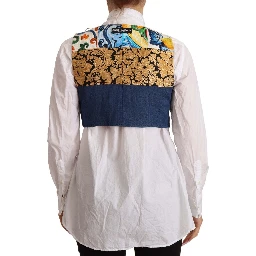 Multicolor Embellished Waist Coat Cotton Top
