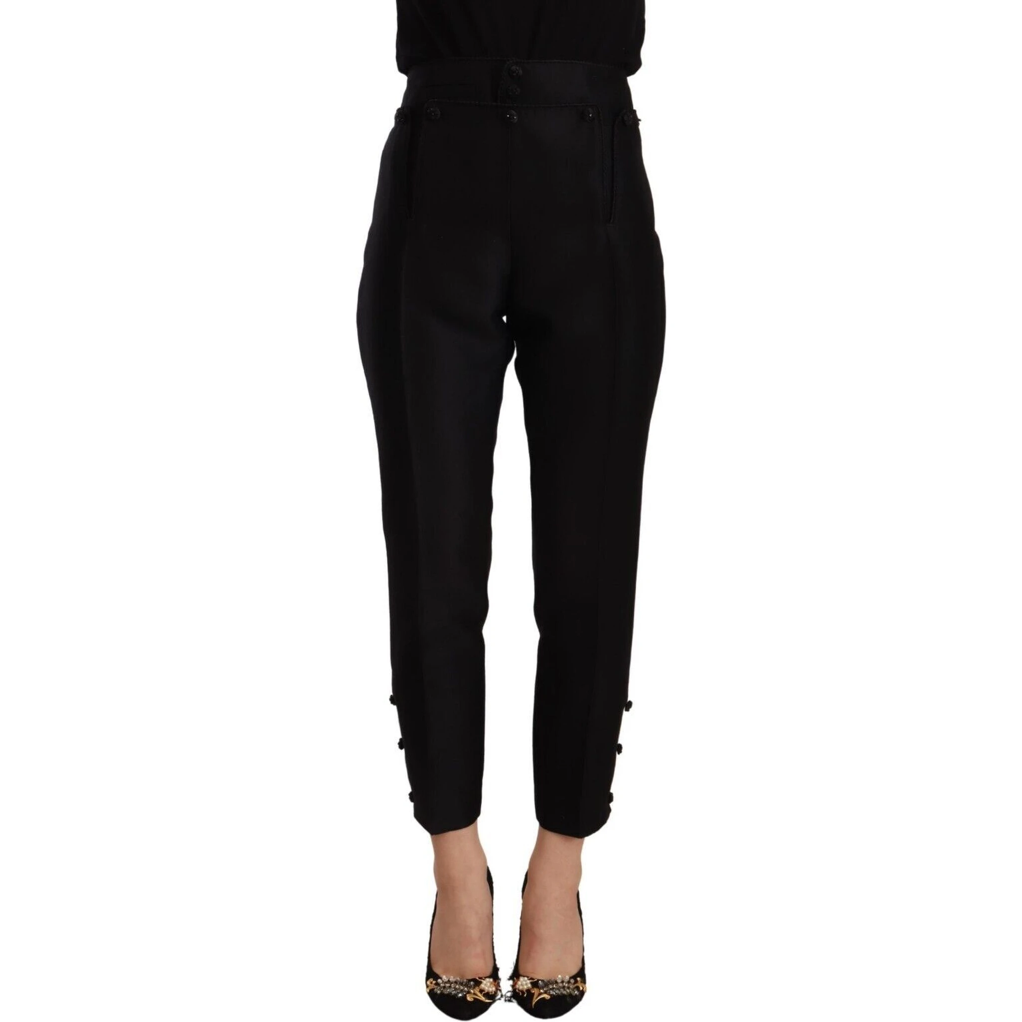 Black Wool High Waist Skinny Women Pants