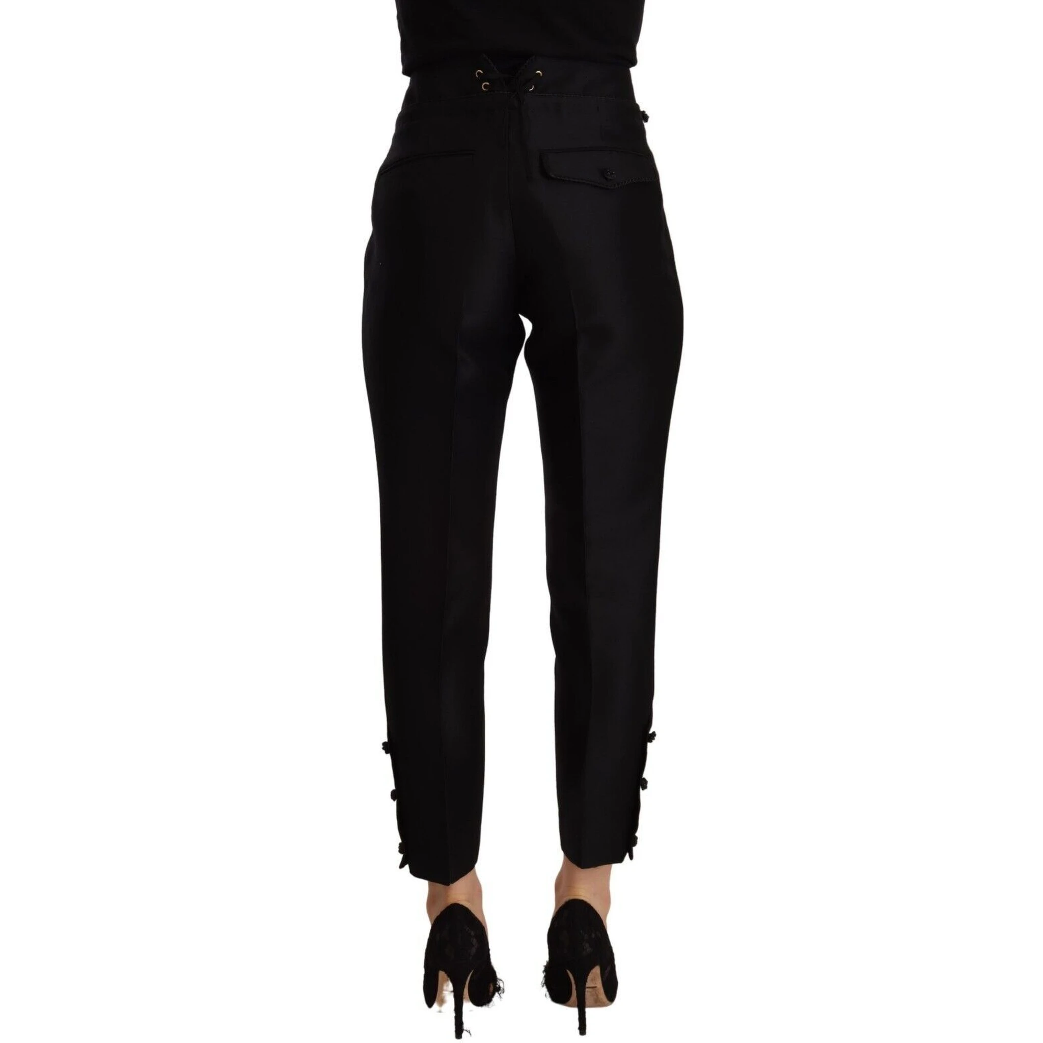 Black Wool High Waist Skinny Women Pants
