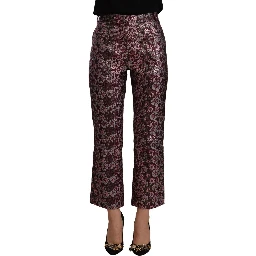 Multicolor Floral Jacquard Flared Cropped Pants