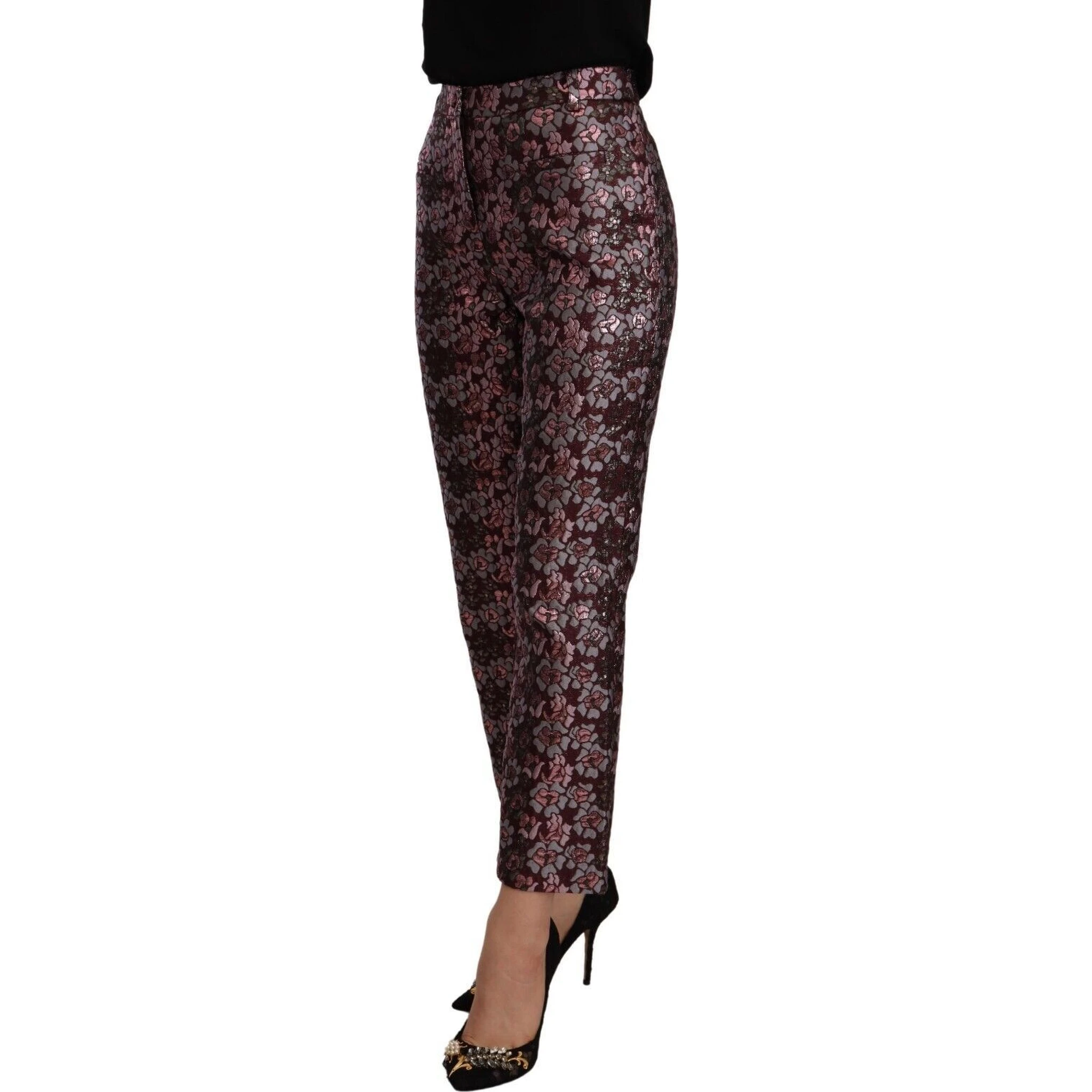 Multicolor Floral Jacquard Flared Cropped Pants