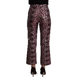 Multicolor Floral Jacquard Flared Cropped Pants
