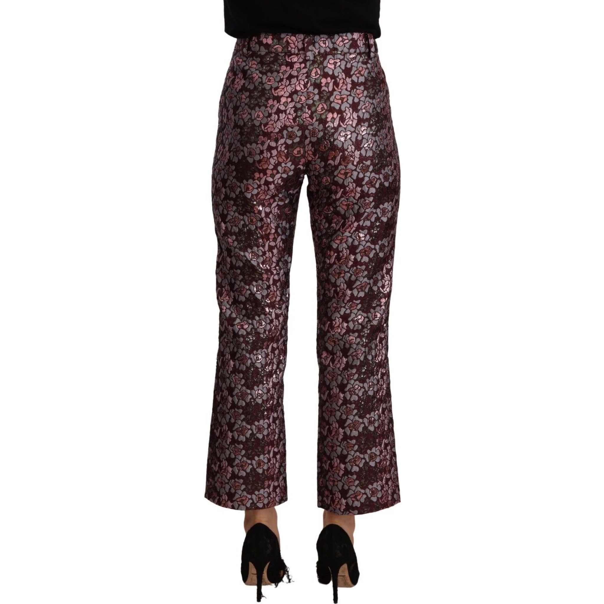 Multicolor Floral Jacquard Flared Cropped Pants