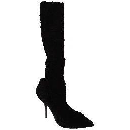 Black Stretch Socks Knee High Booties Shoes