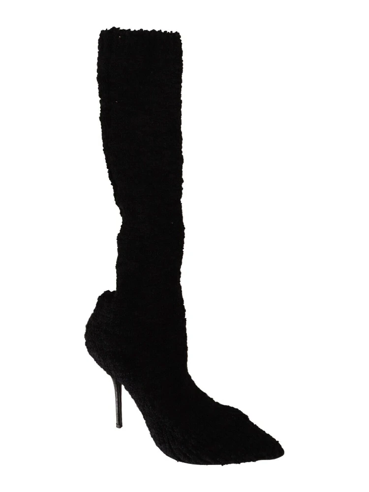 Black Stretch Socks Knee High Booties Shoes