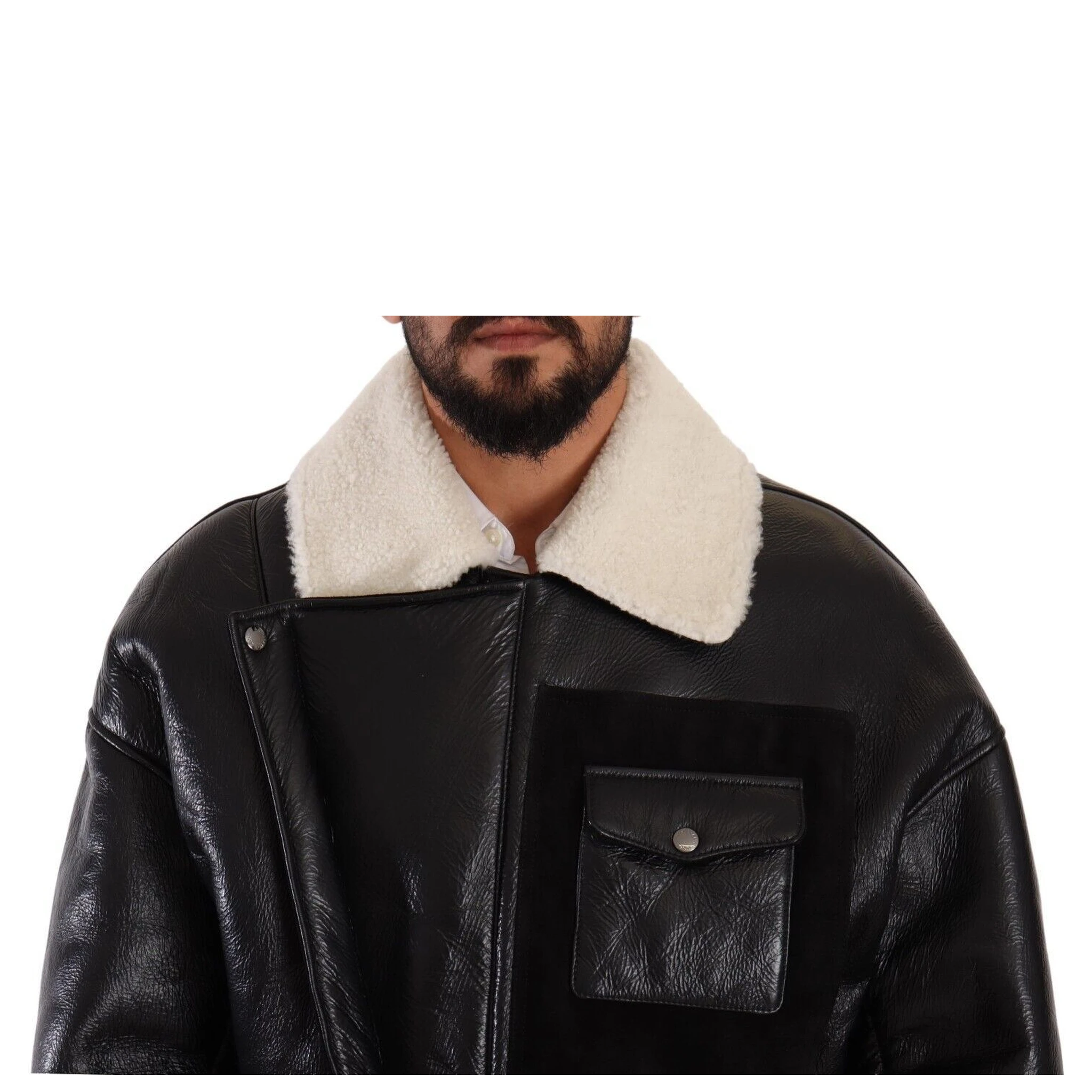 Black Leather Shearling Biker Coat Jacket