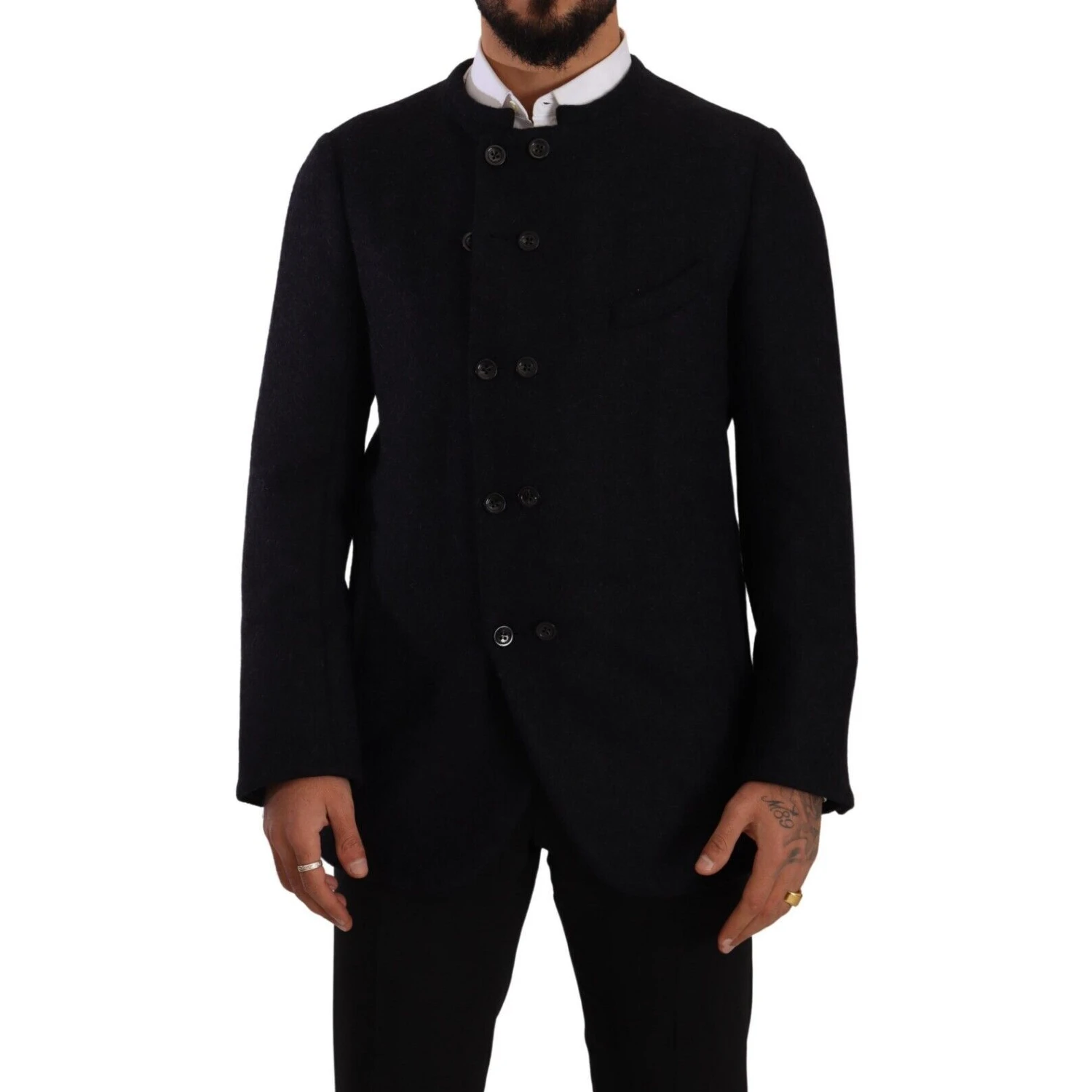 Gray Alpaca Button Down Men Coat Jacket