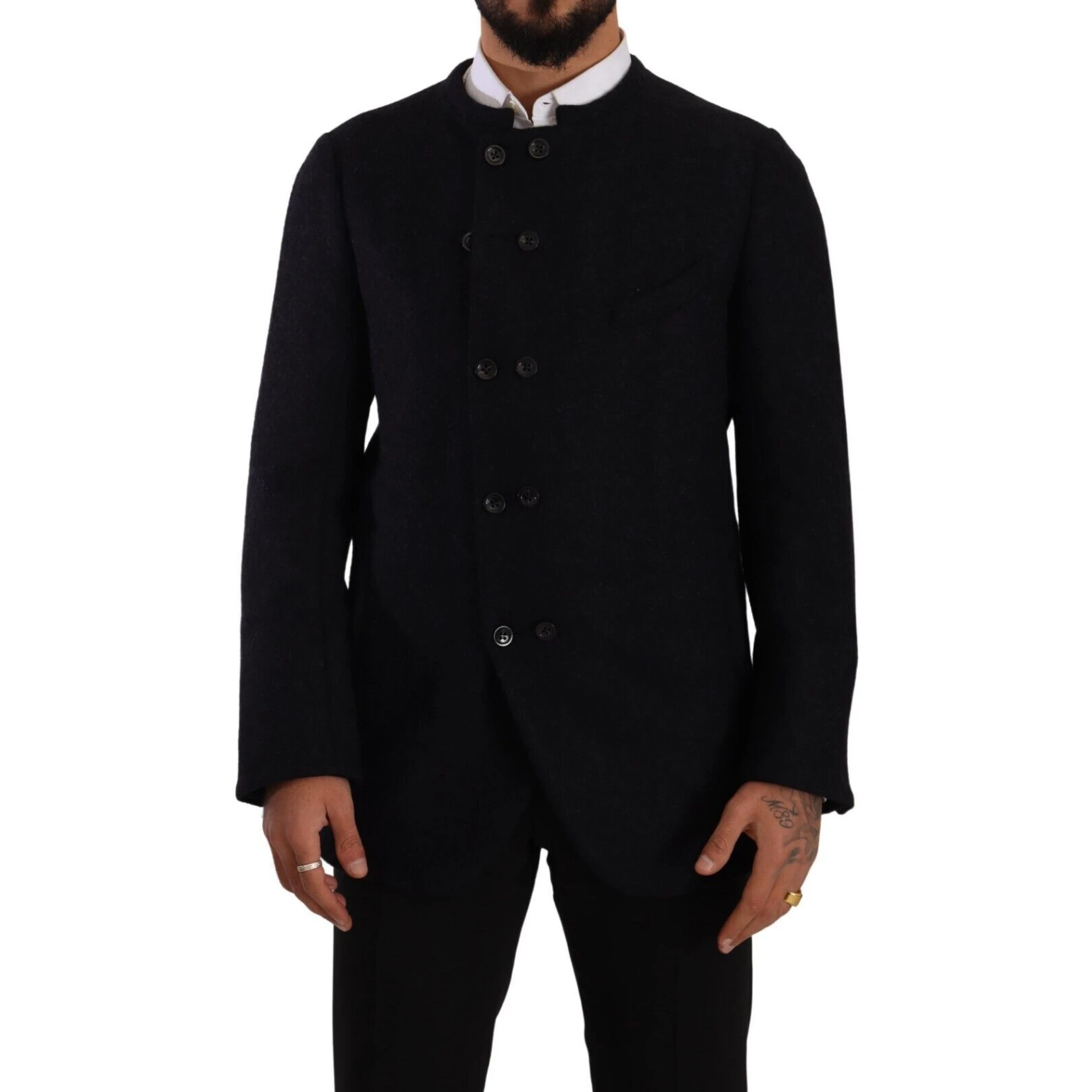 Gray Alpaca Button Down Men Coat Jacket