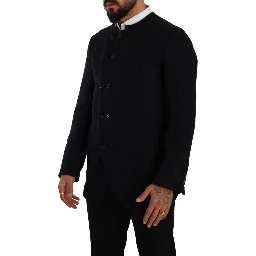 Gray Alpaca Button Down Men Coat Jacket