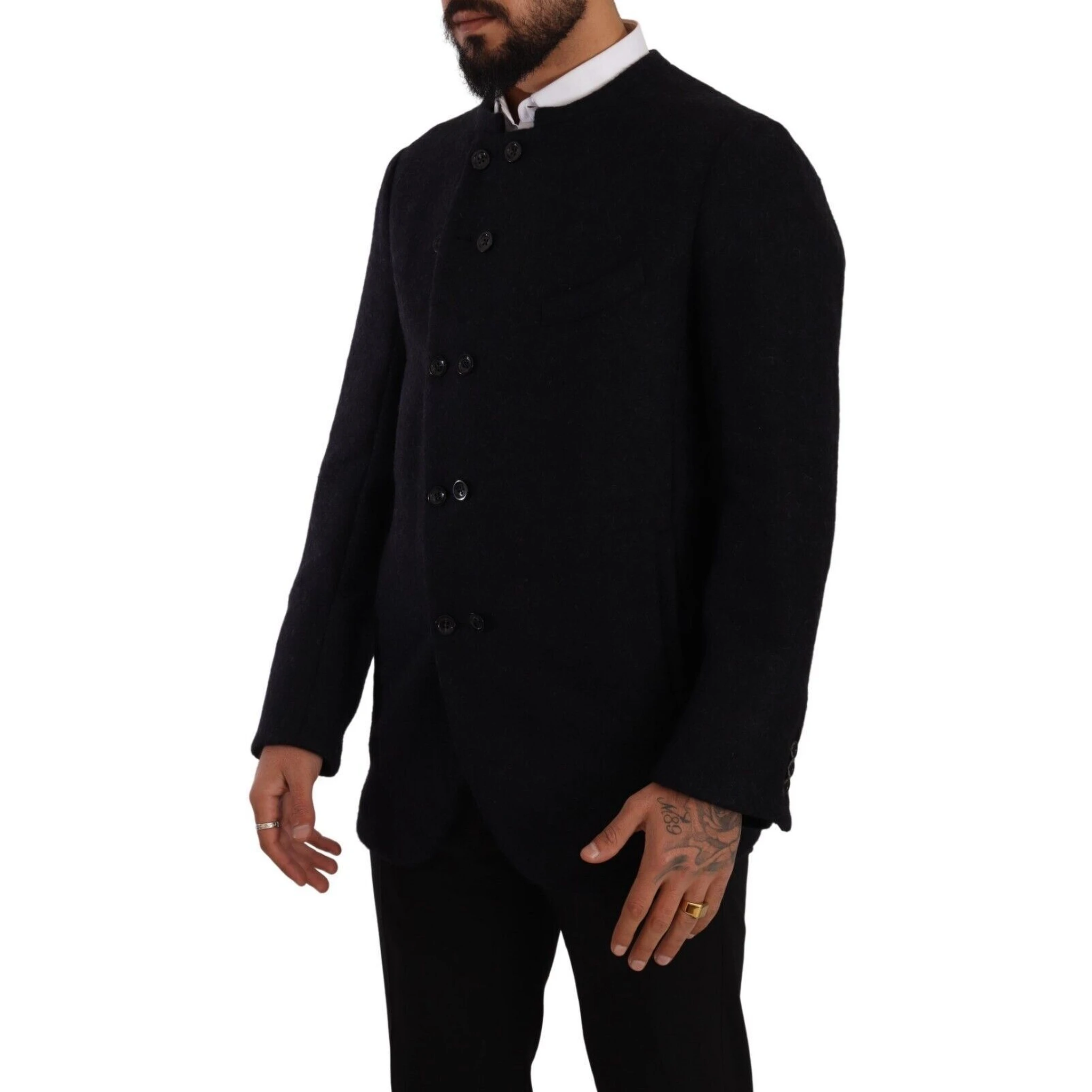 Gray Alpaca Button Down Men Coat Jacket