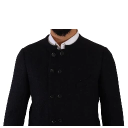 Gray Alpaca Button Down Men Coat Jacket