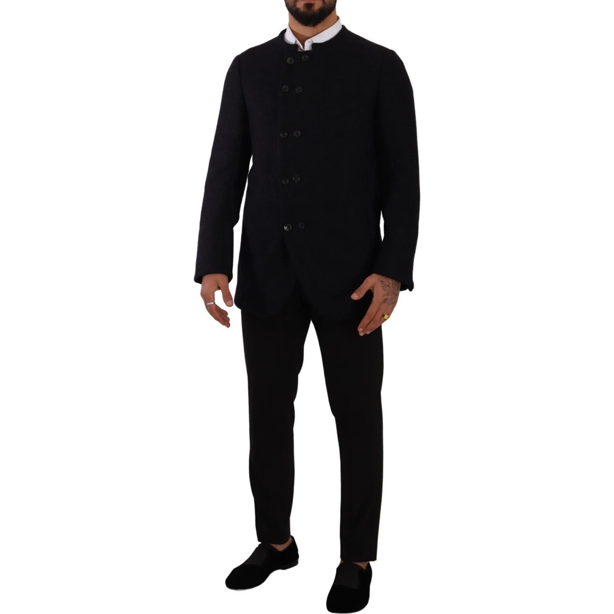 Gray Alpaca Button Down Men Coat Jacket