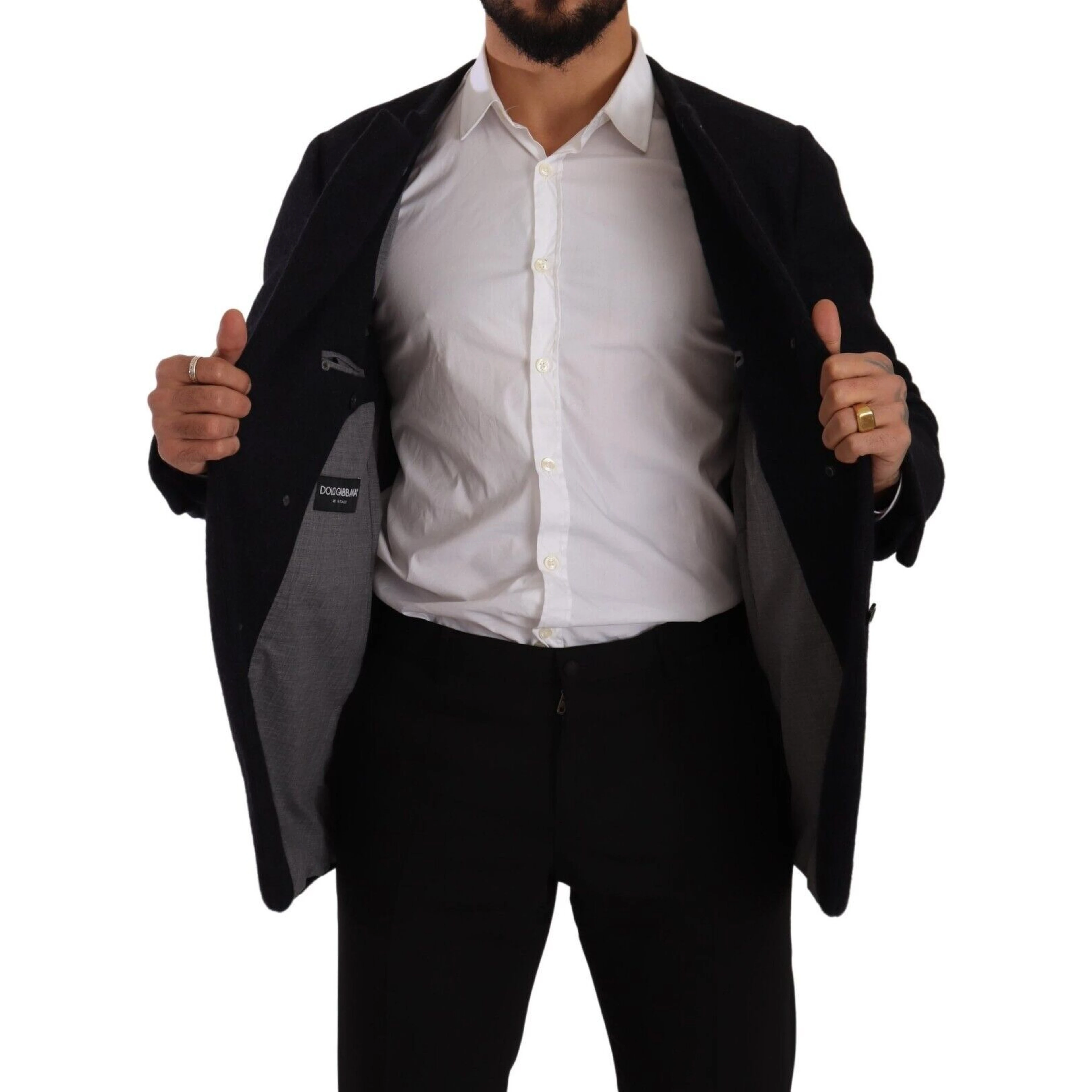 Gray Alpaca Button Down Men Coat Jacket