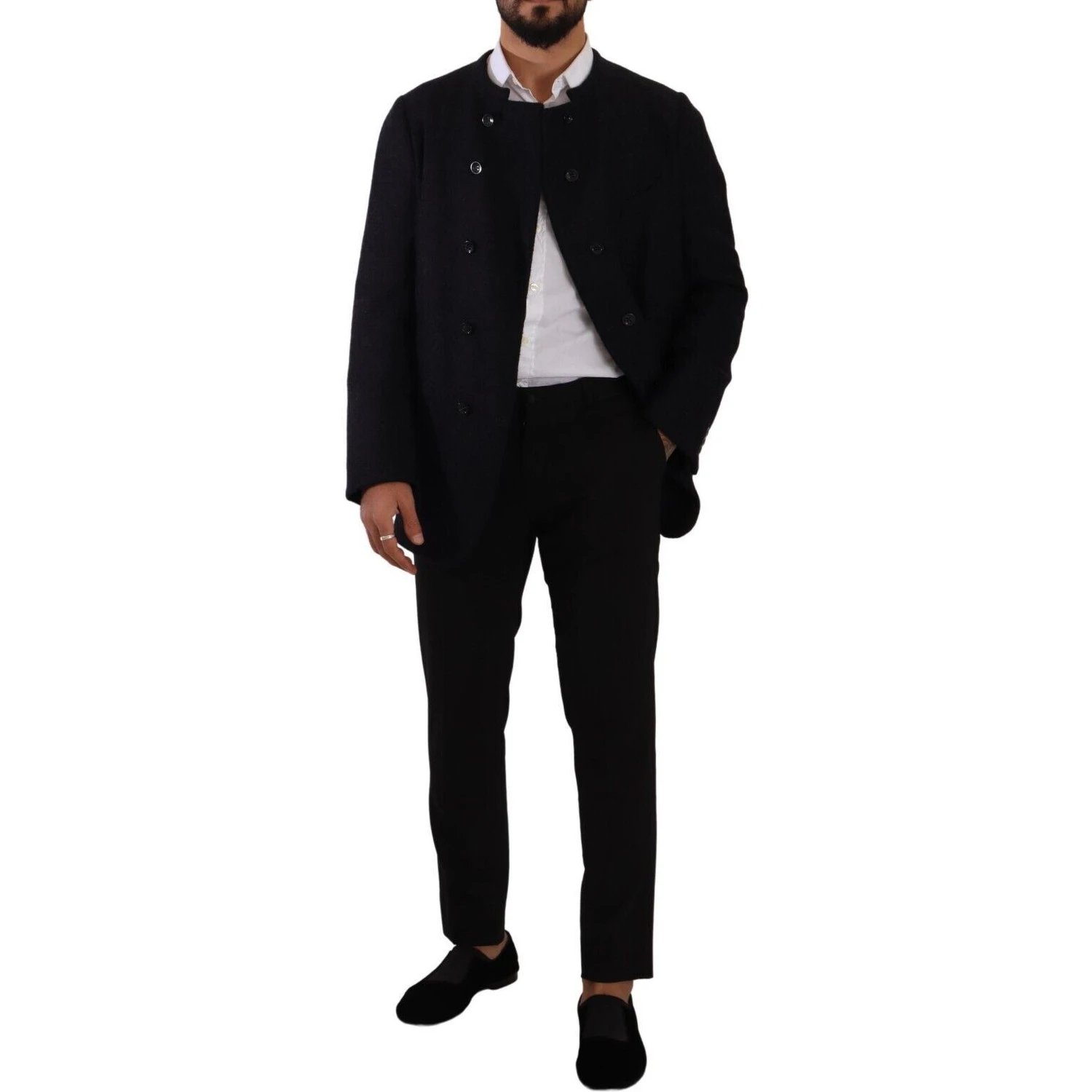 Gray Alpaca Button Down Men Coat Jacket