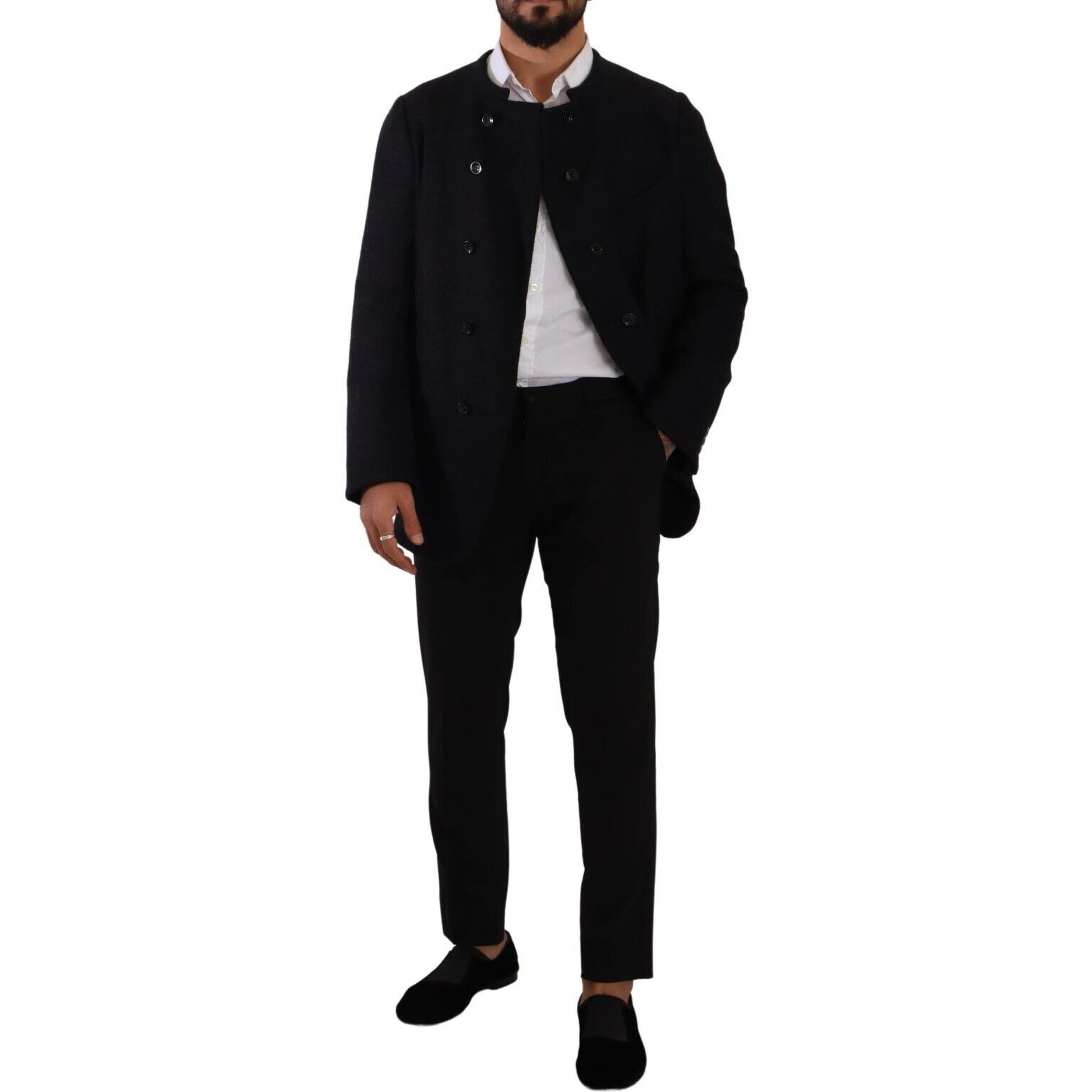 Gray Alpaca Button Down Men Coat Jacket