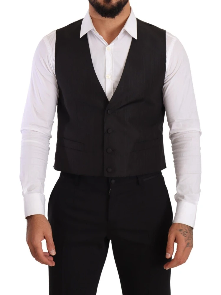 Gray Silk Slim Fit Waistcoat Formal Vest