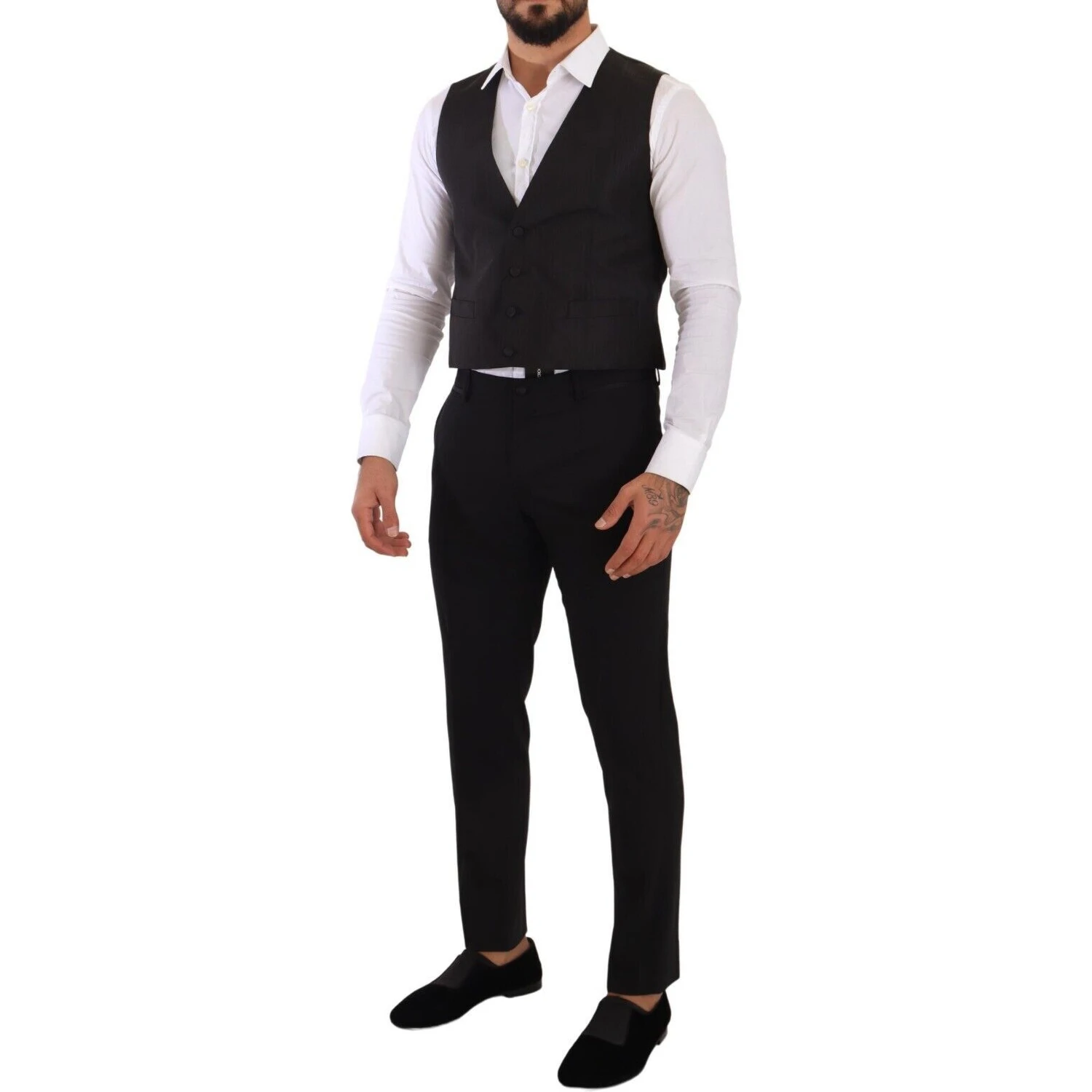 Gray Silk Slim Fit Waistcoat Formal Vest