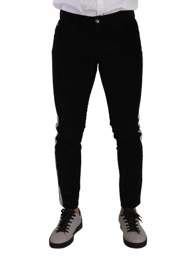 Black Cotton Stretch Skinny Corduroy Jeans