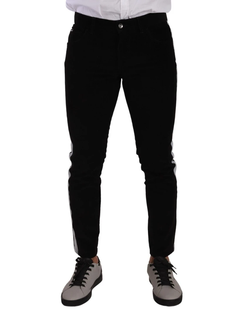 Black Cotton Stretch Skinny Corduroy Jeans