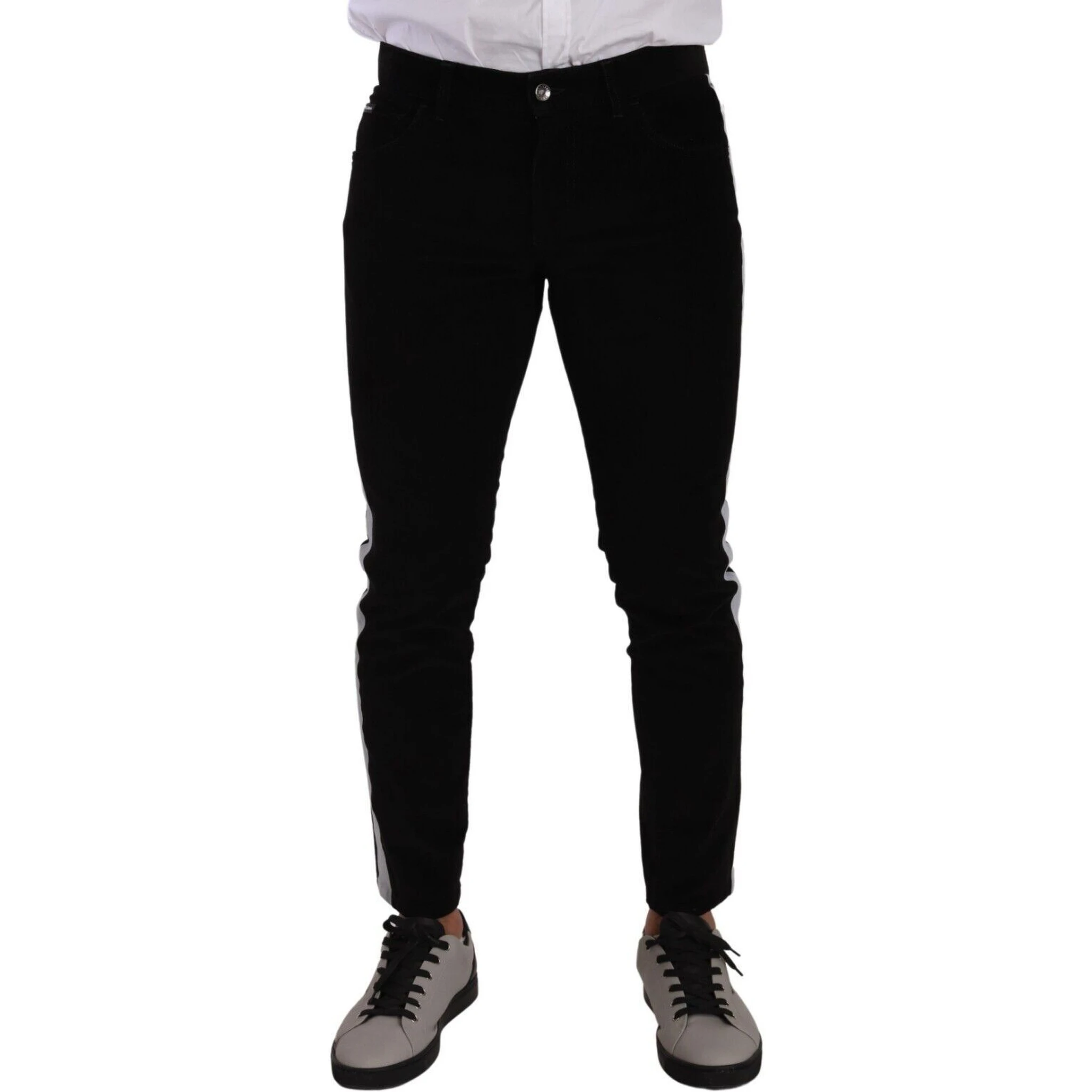 Black Cotton Stretch Skinny Corduroy Jeans