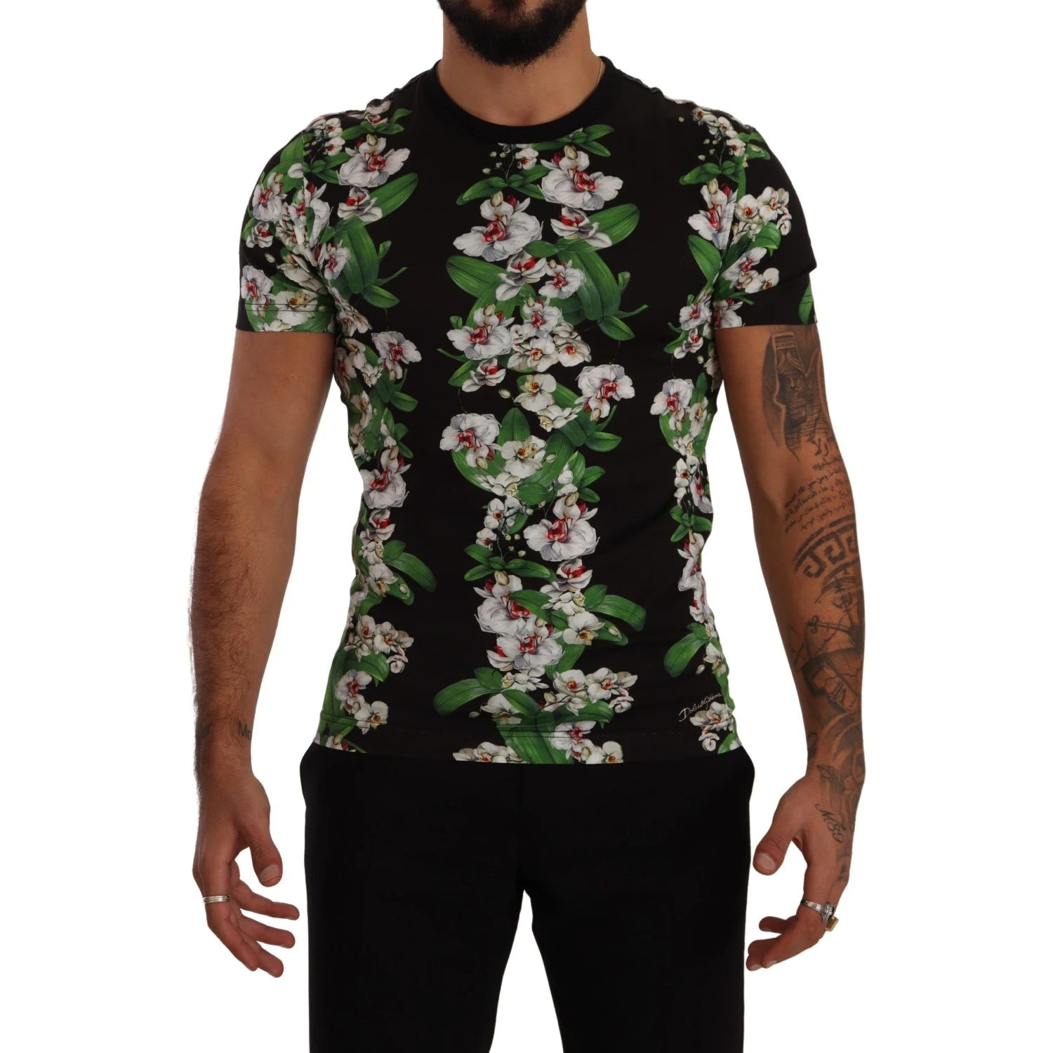 Black Floral Print Crewneck T-shirt