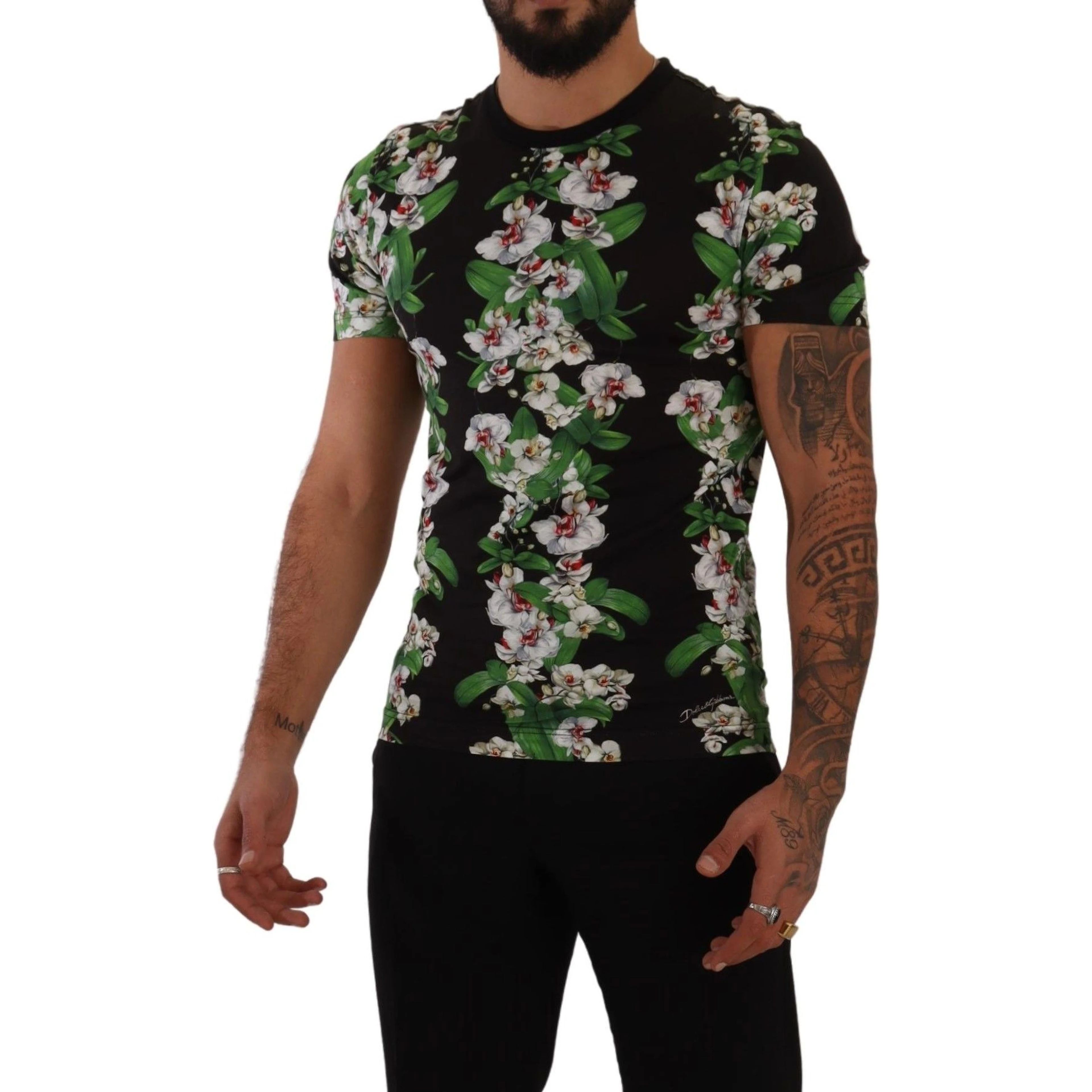 Black Floral Print Crewneck T-shirt