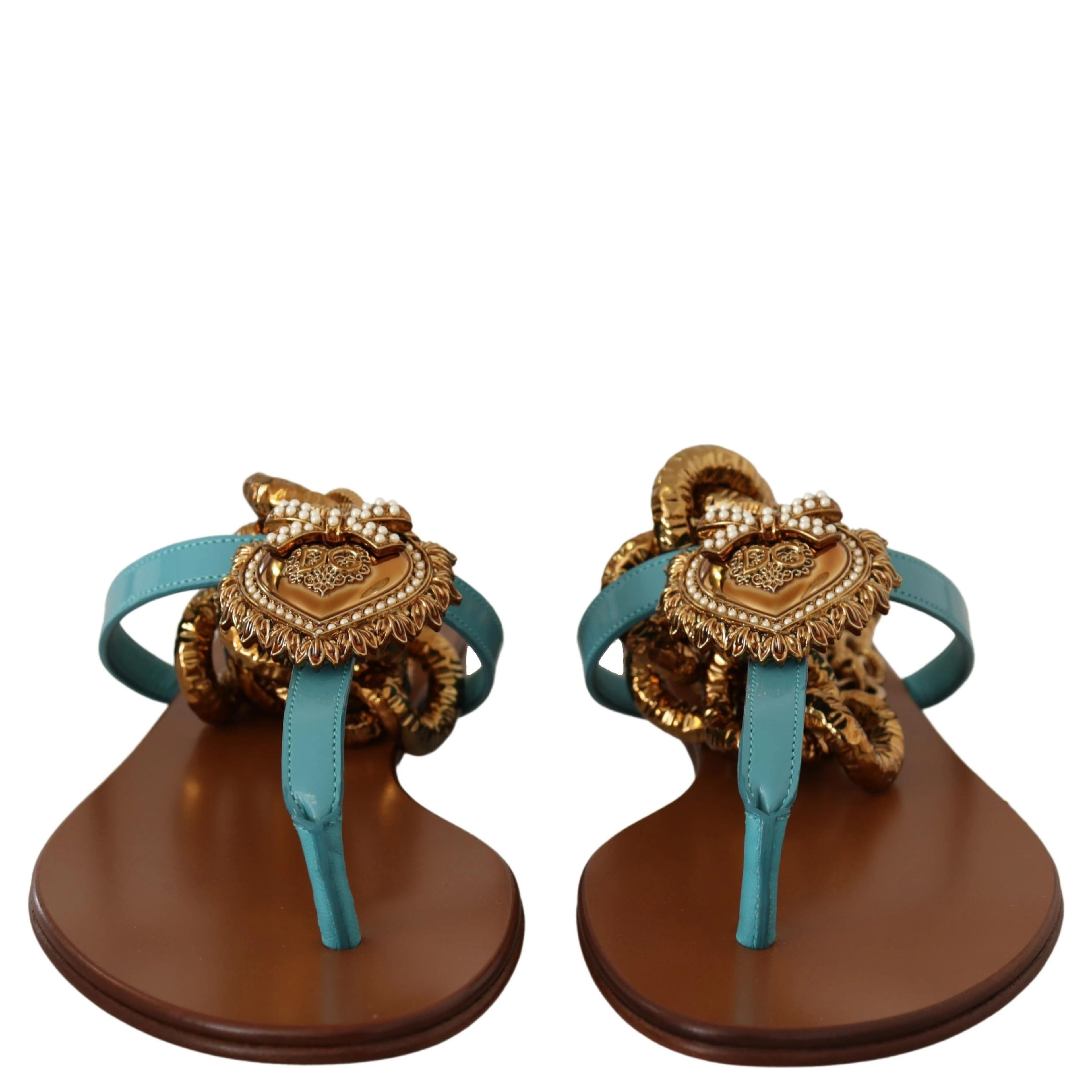 Blue Leather Devotion Flats Sandals