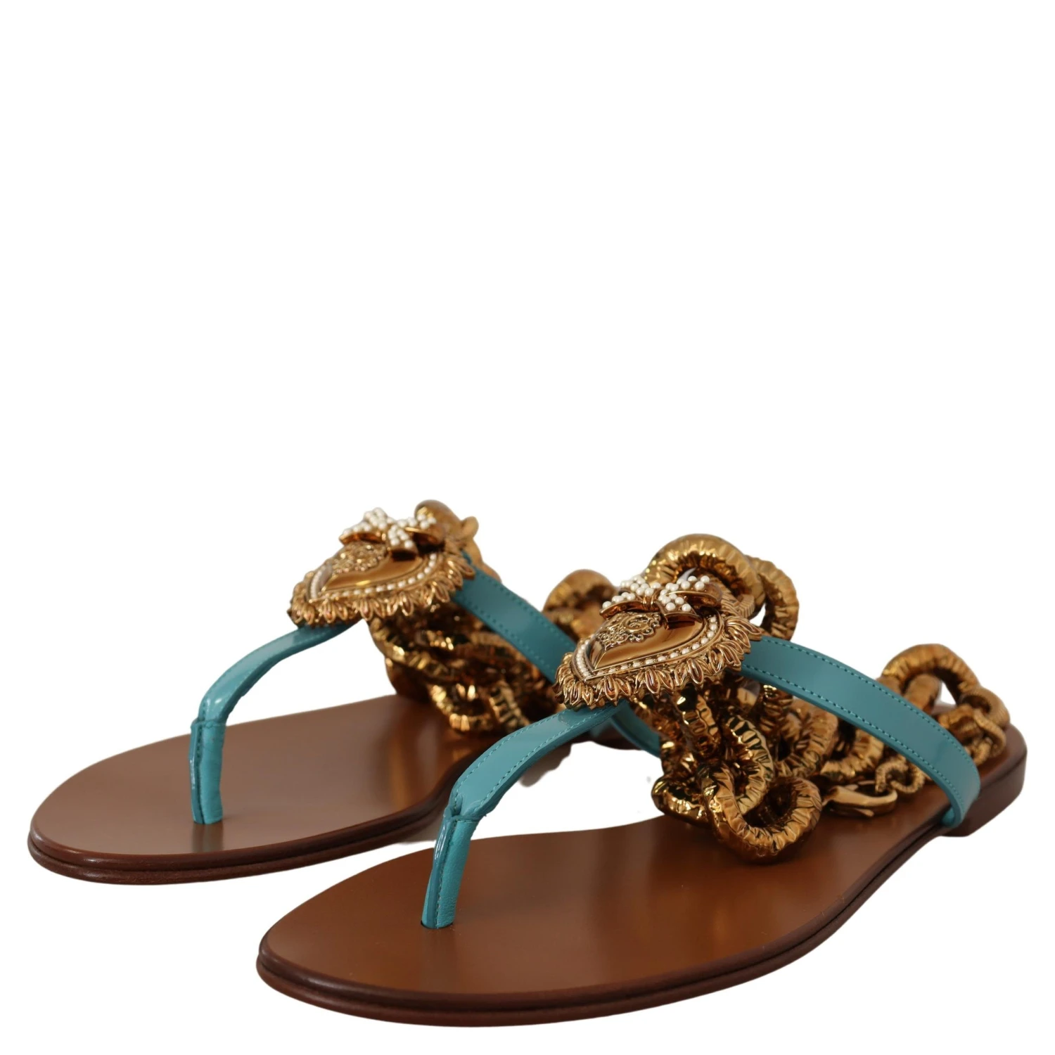 Blue Leather Devotion Flats Sandals