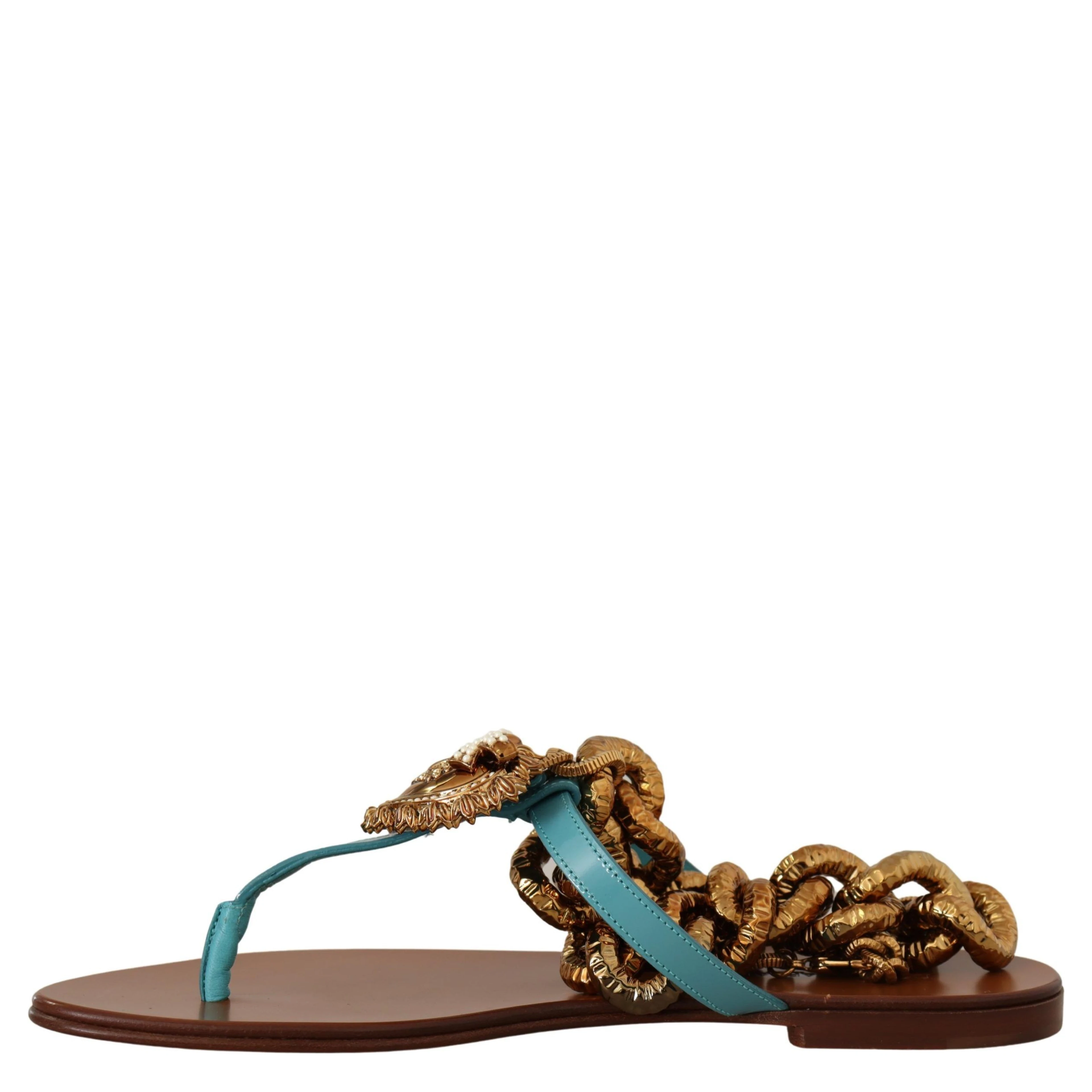 Blue Leather Devotion Flats Sandals