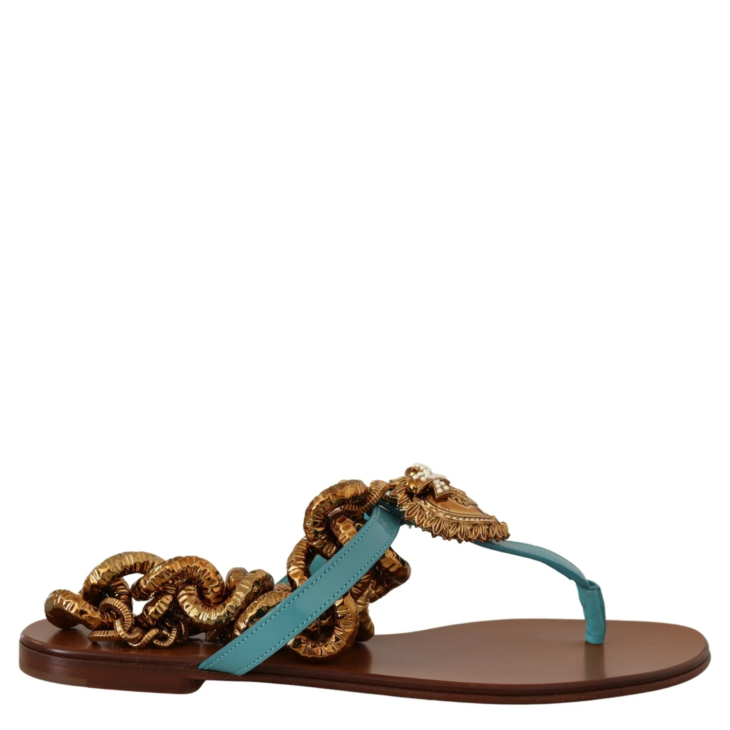 Blue Leather Devotion Flats Sandals