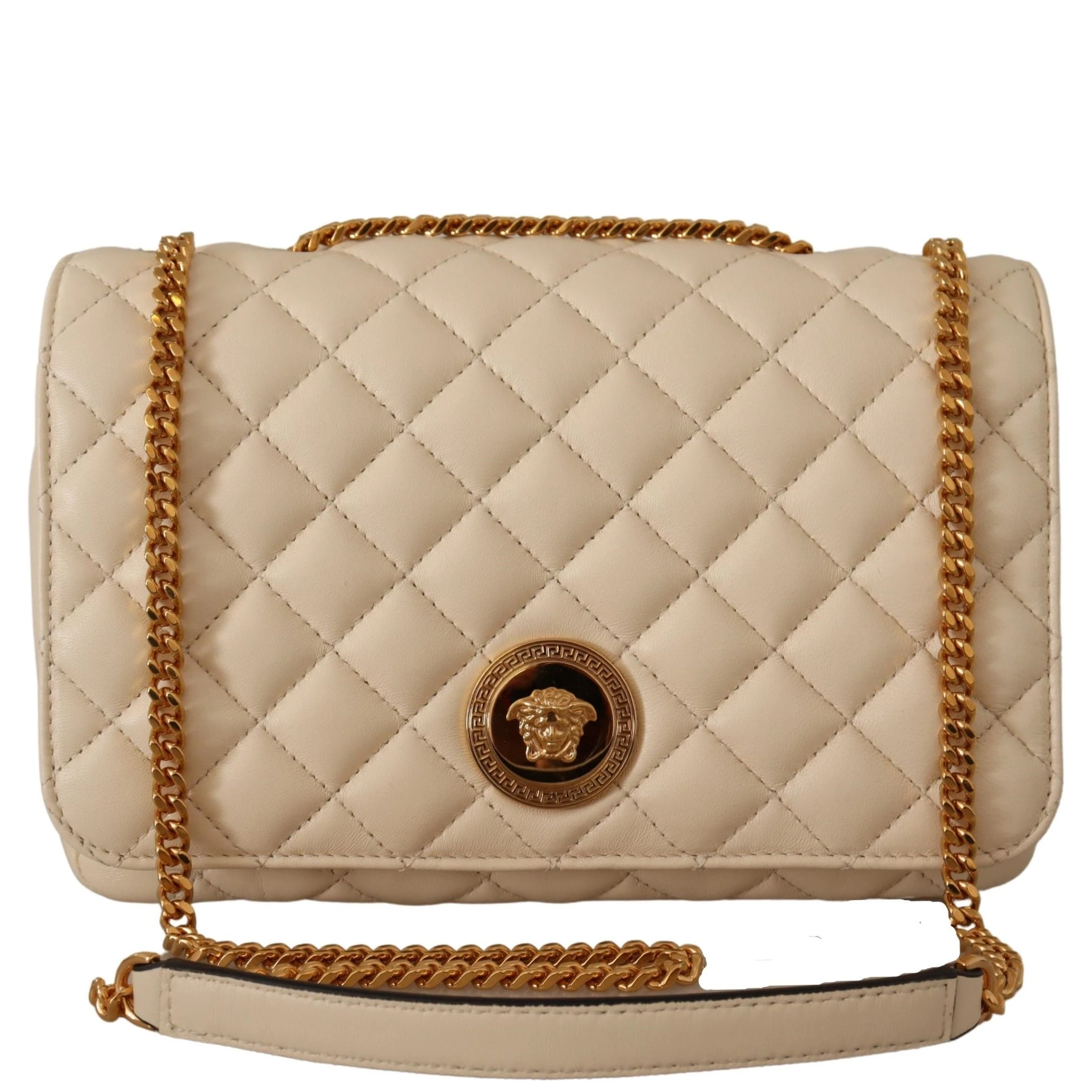 White Nappa Leather Medusa Shoulder Bag