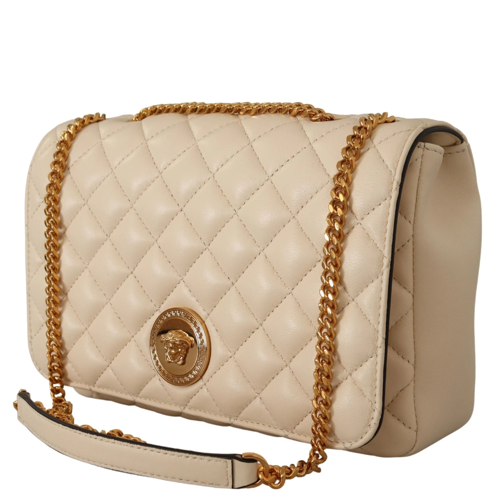 White Nappa Leather Medusa Shoulder Bag