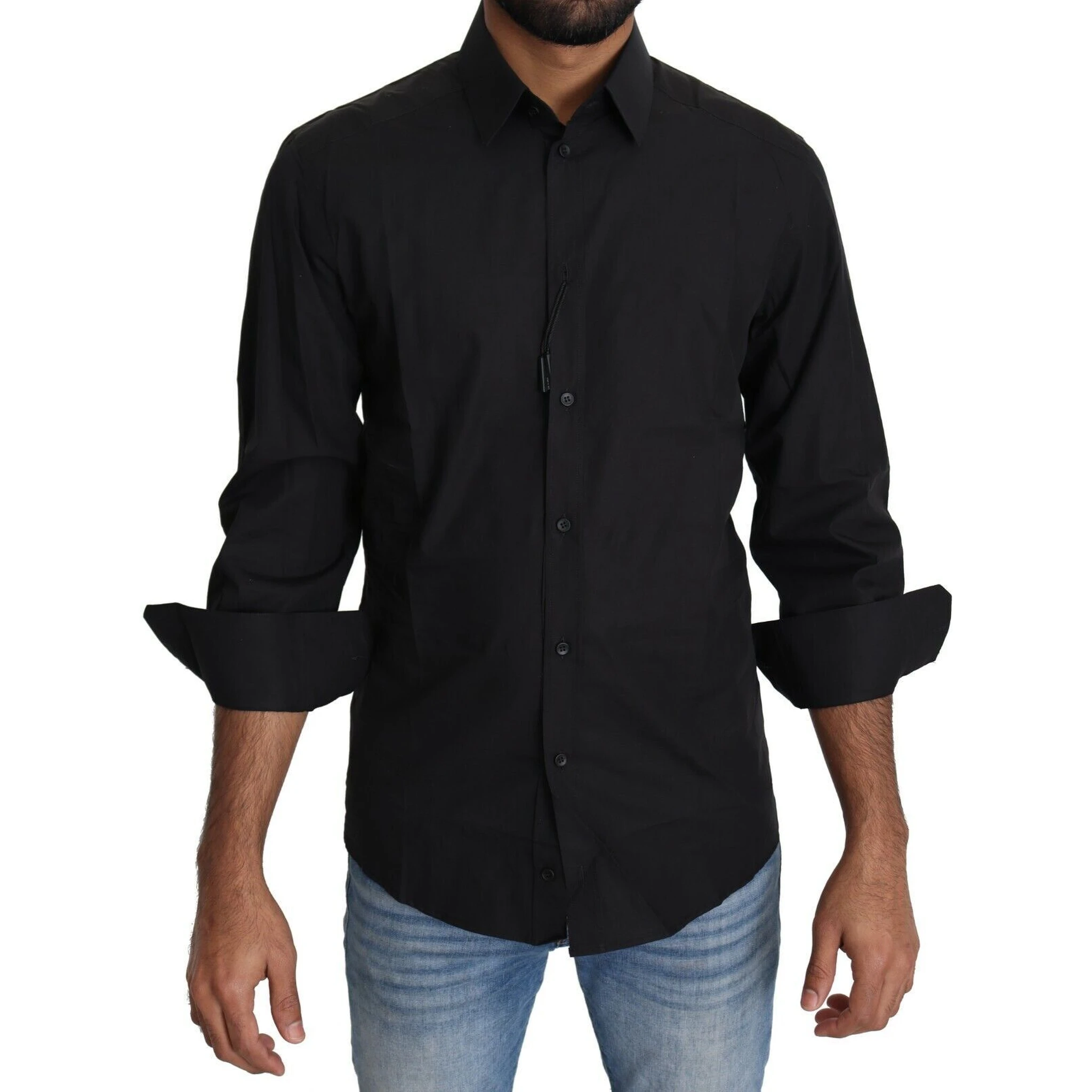 Black Cotton Formal Dress Men Top Shirt
