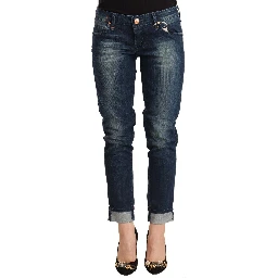 Blue Washed Low Waist Skinny Denim Folded Hem Jeans
