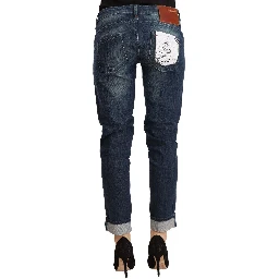 Blue Washed Low Waist Skinny Denim Folded Hem Jeans